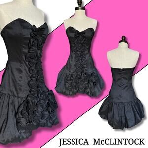 Y2K Jessica McClintock SpecialOccasion Bubble Mini Black Dress Prom WeddingGuest